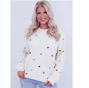 Jodifl Heart Shape Waffle Knit Drop ound Neck Sweater Oversized Boutique